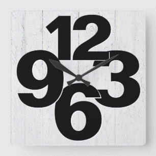 Horloge Carrée Tête de numéro gras sur bois blanchi