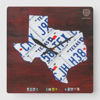 Horloge Carrée Texas License Plate Map Clock