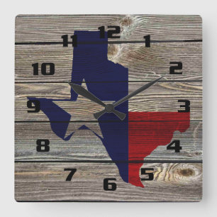 Horloge Carrée Texas rustique sur bois d'aspect authentique