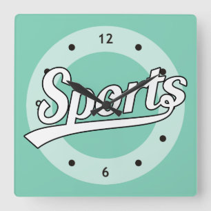 Horloge Carrée Texte Design : SPORTS white + your own text & idea