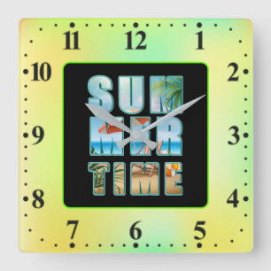 Horloge Carrée Texte d'été avec grandes lettres Plage-23430