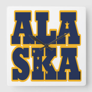 Horloge Carrée Texte du drapeau de l'État de l'Alaska