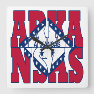 Horloge Carrée Texte du drapeau de l'État de l'Arkansas