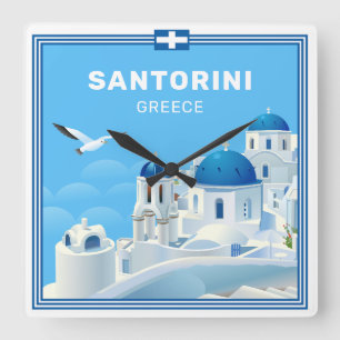 Horloge Carrée Texte personnalisé Santorin Grèce