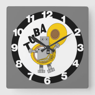 Horloge Carrée Texte Robot Tuba