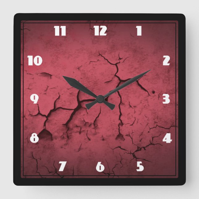 Horloge Carrée Texture Abstraite Argile rouge mur fissuré (Recto)