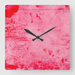Horloge Carrée Texture de peinture grunge rose rouge