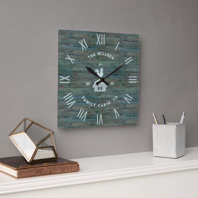 Horloge Carrée Texture en bois rustique Numéros romains Maison de (Bureau)