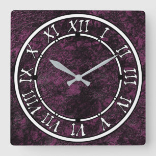 Horloge Carrée Texture en cuir bordeaux
