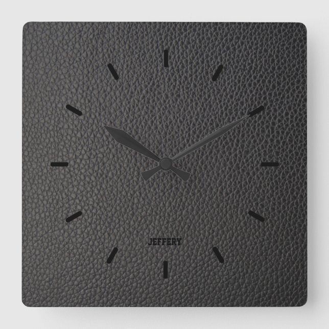 Horloge Carrée Texture en cuir noir Faux (Recto)