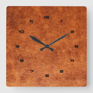 Horloge Carrée Texture en cuir Vintage Brown Faux
