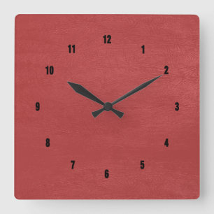 Horloge Carrée Texture en faux cuir rouge