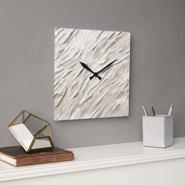 Horloge Carrée Texture ivoire Abstraite (Bureau)