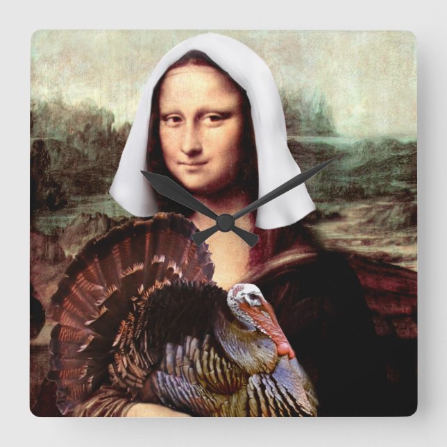 Horloge Carrée Thanksgiving Mona Lisa Pilgrim (Recto)