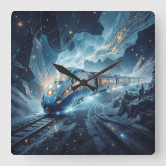 Horloge Carrée The Cosmic Express: Futuristic Train Through Nebul