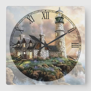 Horloge Carrée The Lighthouse Fine Art Roman Numeral