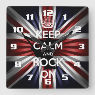 Horloge Carrée The union Jack and Keep calm and Rock On