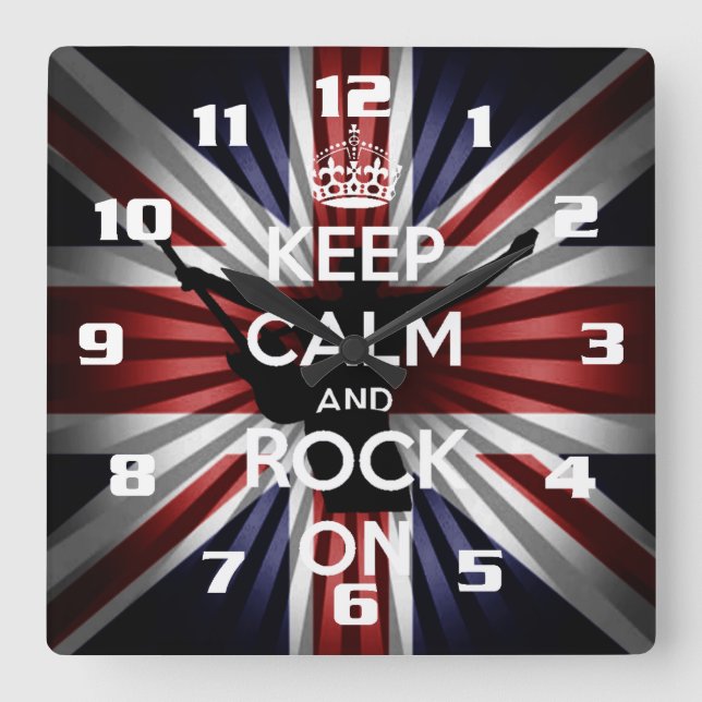Horloge Carrée The union Jack et Keep calm et Rock On (Recto)