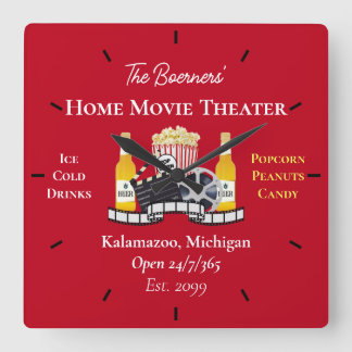 Horloge Carrée Théâtre Cinéma Maison Popcorn Clapet Film