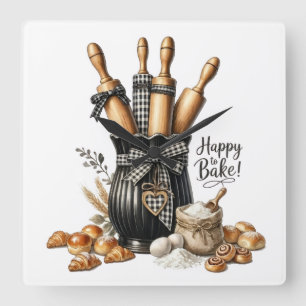 Horloge Carrée Thème de décoration murale pour la pâtisserie à l'