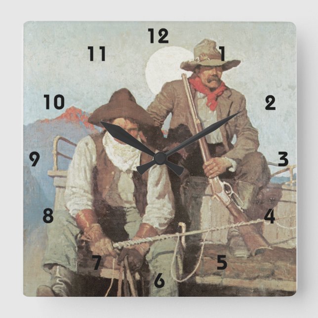 Horloge Carrée Thème occidental sauvage l'horloge de cowboys de (Recto)