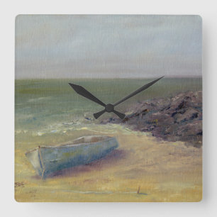 Horloge Carrée Tide's Rolling In - Bateau sur le rivage