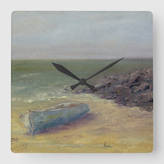 Horloge Carrée Tide's Rolling In - Bateau sur le rivage (Recto)