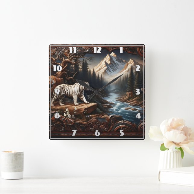 Horloge Carrée Tigers majestueux du Bengale dans le paysage monta (Maison)