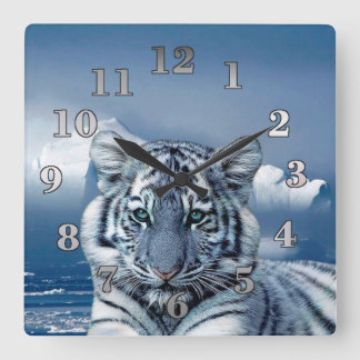 Horloge Carrée Tigre bleu blanc
