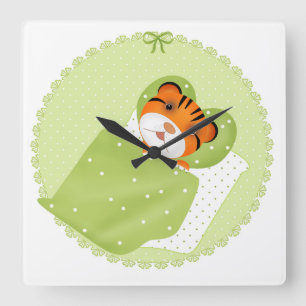 Horloge Carrée Tigre dans l'illustration de lit enfants imprimé e