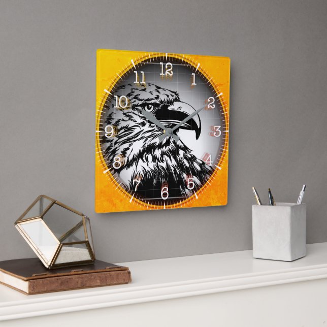 Horloge Carrée Time and illustrated art on your wall. (Bureau)