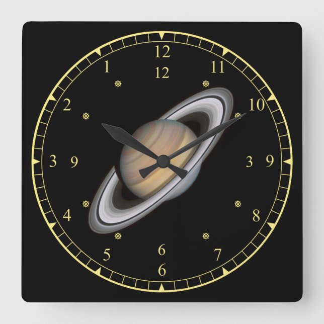 Horloge Carrée Time Machine ~ Belle Planète Saturne ~ (Recto)
