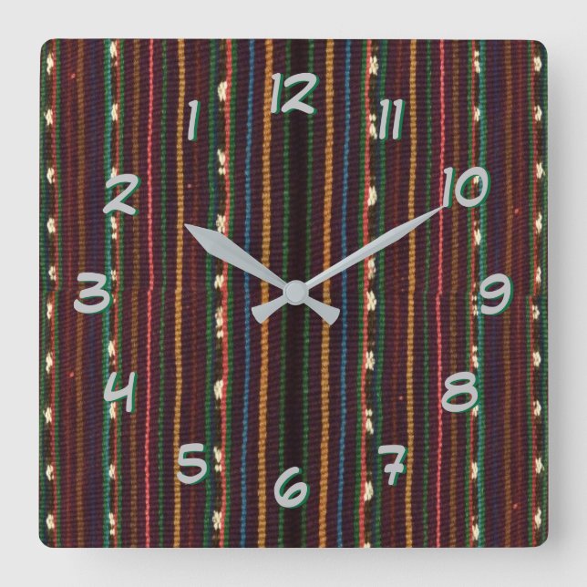 Horloge Carrée Tissage d'Inka - tournez de retour le temps (Recto)