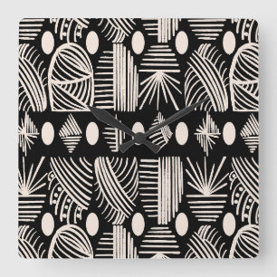 Horloge Carrée Tissu de moisissure tribale des Caraïbes : noir, b