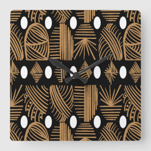 Horloge Carrée Tissu de moisissure tribale des Caraïbes : noir, b