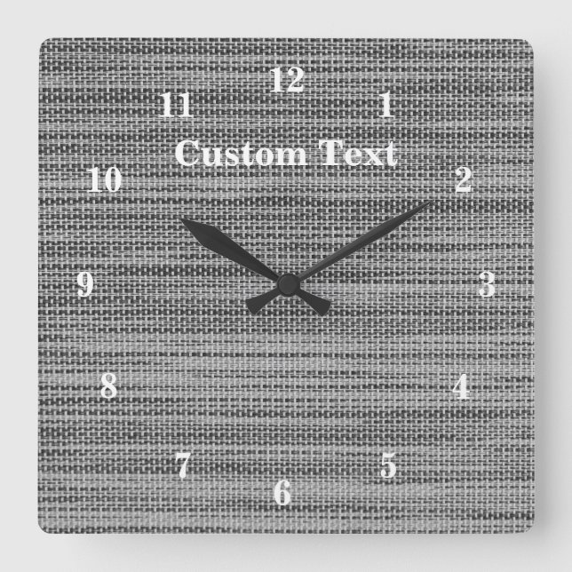 Horloge Carrée Tissu Gris - Ajoutez Votre Texte / Nom (Recto)