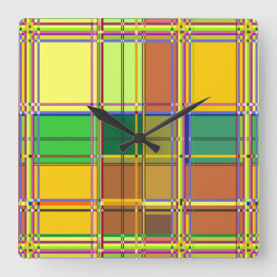 Horloge Carrée Tissu Madras coloré des Caraïbes Tartan