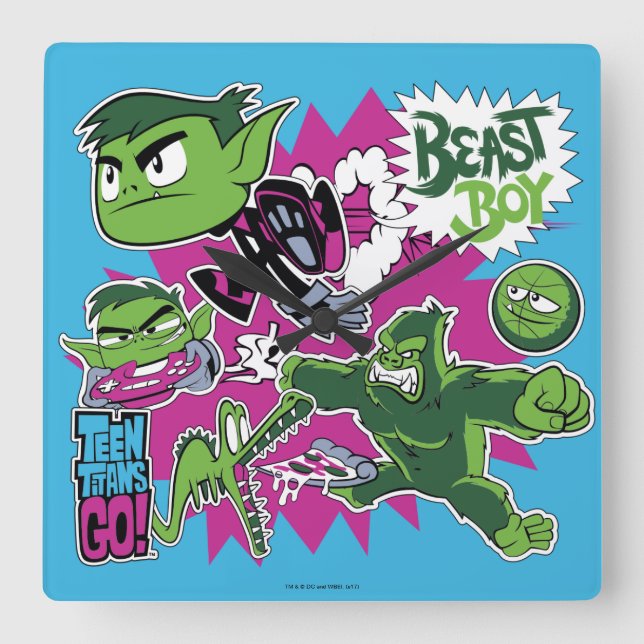 Horloge Carrée Titans Ados, allez ! | Les Shapeshifts Beast Boy (Recto)