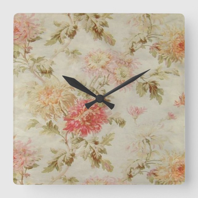 Horloge Carrée Toile Florale française d'époque (Recto)