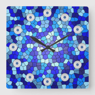 Horloge Carrée Tons de verre de couleur bleue par Shirley Taylor