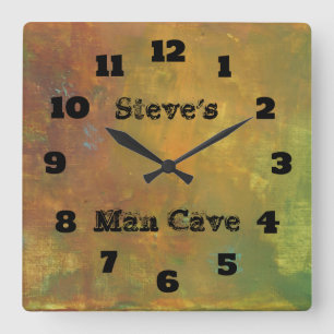 Horloge Carrée Tons rustiques rugueux Abstrait Man Cave