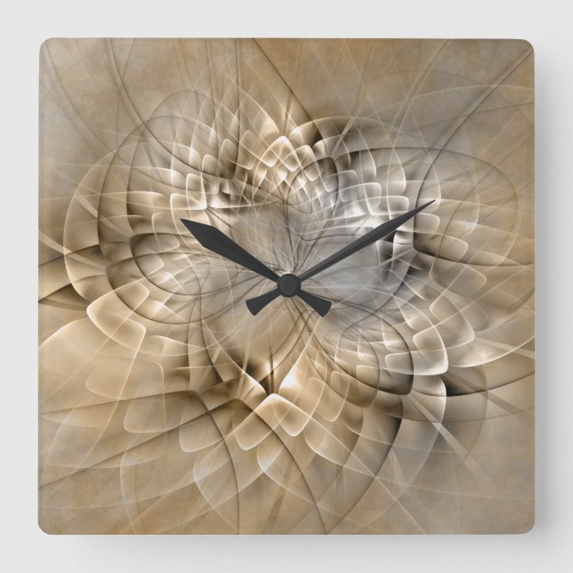 Horloge Carrée Tons Terre Abstrait Art fractal moderne Texture (Recto)