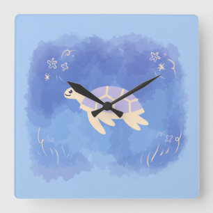 Horloge Carrée Tortue dans l'eau