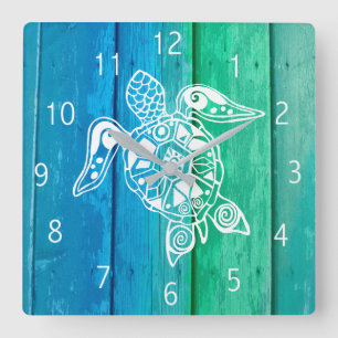 Horloge Carrée Tortue de mer   Eaux océaniques colorées