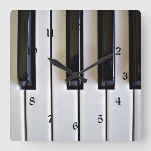 Horloge Carrée Touches de piano - Noir et blanc