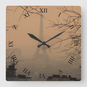 Horloge Carrée Tour Eiffel de Haze of Smog Square Wall Clock