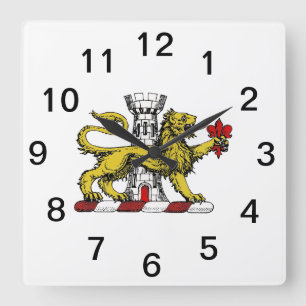 Horloge Carrée Tour Lion Fleur de Lis Crest Emblem C