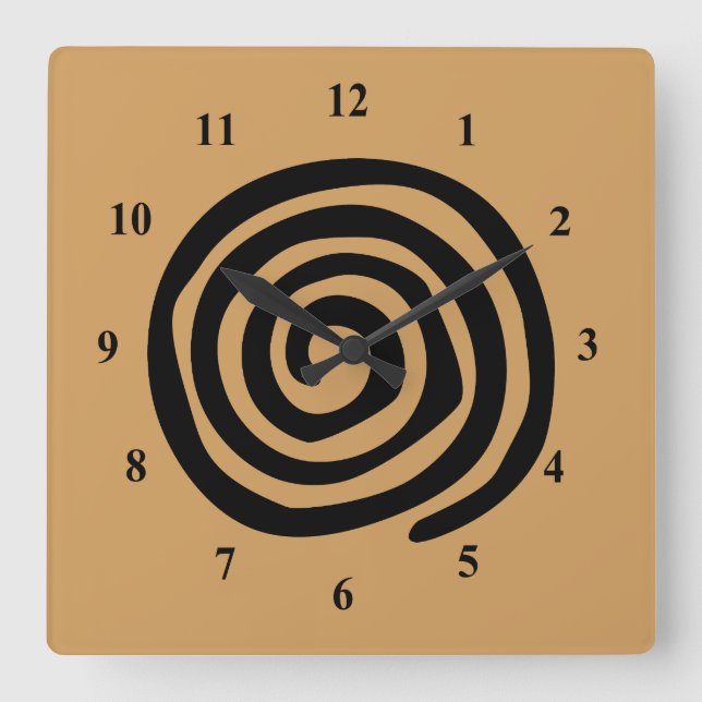 Horloge Carrée Tourbillon tribal noir en spirale (Recto)