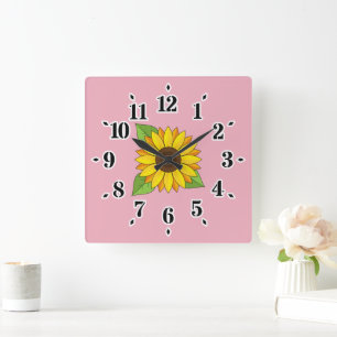 Horloge Carrée Tournesol
