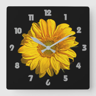 Horloge Carrée Tournesol Gris Gras Numéros wc